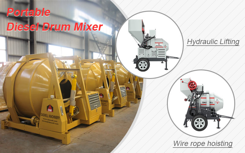 Diesel drum mixers with different lifting methods