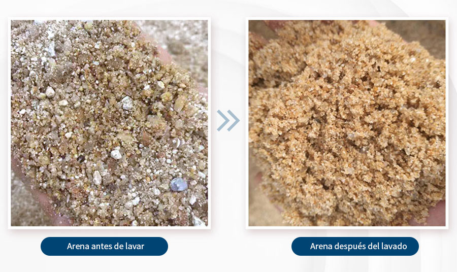 arena antes y después del lavado