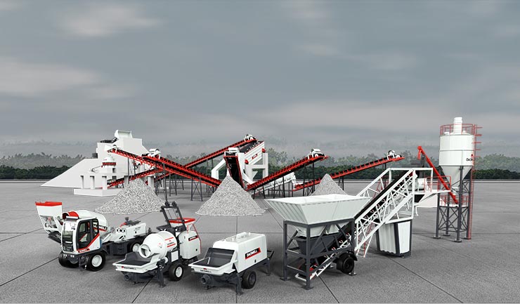 Concrete batching plant with mixer trucks, concrete pumps and construction equipment Concrete batching plant with mixer trucks, concrete pumps and construction equipment