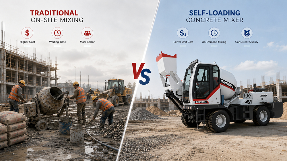 Self loading concrete mixer vs traditional method Self Loading Concrete Mixer vs Traditional Method